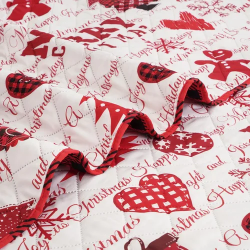 Vista 6 de FRAMICS 3-Piece Christmas Quilt Set Queen Size Holiday Lightweight Reversible Bedspread Coverlet Red Checked Merry Christmas Tree Bedding(1 Quilt, 2