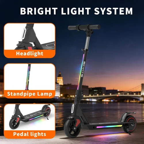 Vista 4 de SIMATE Electric Scooter for Kids Ages 6-14, 3 Adjustable Heights 34"/37"/39", LED Display & Colorful Lights, Foldable Kids Electric Scooter, 8.7 MPH