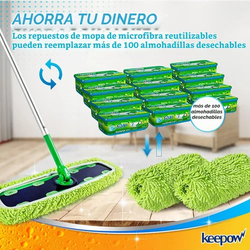 Vista 9 de KEEPOW Almohadillas XL reutilizables para trapeador compatibles con Swiffer XL Sweeper, paños de trapear secos extra grandes, paños de trapear