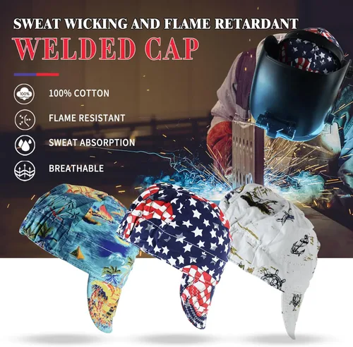 Vista 2 de TRQWH Gorra de Soldadura 100% Algodón Gorras de Soldadura para Hombres 3 Pzas con Malla Interior Absorción de Sudor Resistente a las Llamas Gorra