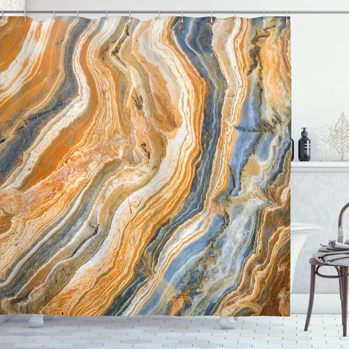 Vista 13 de Ambesonne Cortina de ducha abstracta, acuarela horizontal ovalada en forma de hojas, tonos pastel suaves, obras de arte clásicas, juego