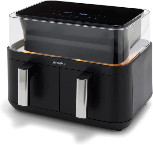 Vista 11 de GreenPan Clearview - Freidora de aire extra grande de 7 cuartos de galón, ventana transparente de 360°, cajón y bandeja antiadherente de cerámica