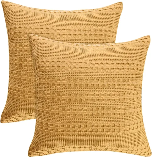 Vista 131 de PHF - Fundas de almohada 100% algodón con tejido gofre europeo, 26 x 26 pulgadas, 2 unidades para decoración elegante del hogar, para cama, sin