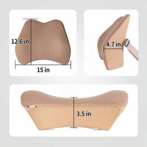 Vista 8 de Almohada de apoyo lumbar de espuma viscoelástica para coche - Soporte para la espalda para asiento de coche (Beige)