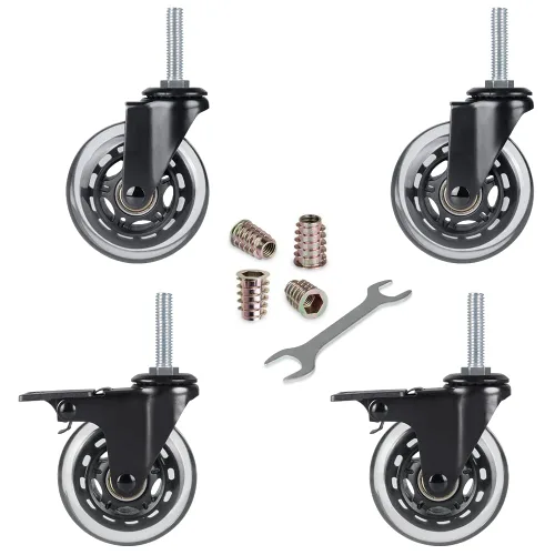 Hirate Ruedas industriales de repuesto de ruedas giratorias de 3 pulgadas, ruedas de bloqueo de vástago roscado de 3/8 a 16 x 1.5 pulgadas para