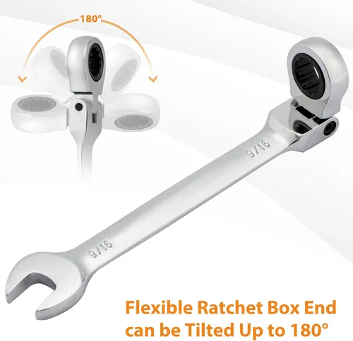 Vista 2 de B4B BANG 4 BUCK Llave de trinquete 9/16, llave combinada de trinquete de cabeza flexible, grado industrial, 72 dientes, caja de trinquete de 12