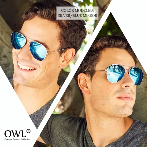 Vista 7 de Aviator - Lentes de sol con montura de color dorado espejado, azul, verde, rojo, amarillo, 12 pares OWL ., Amarillo