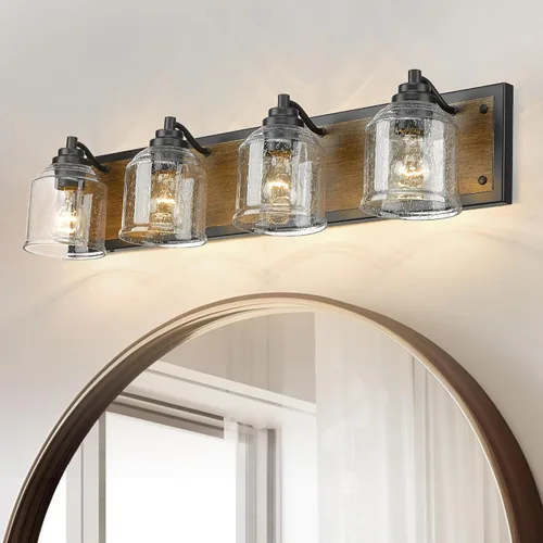 Vista 19 de Luces de tocador para baño grandes de 15.8 pulgadas, lámpara de tocador rústica de granja con pantallas de vidrio burbuja, accesorios de iluminación