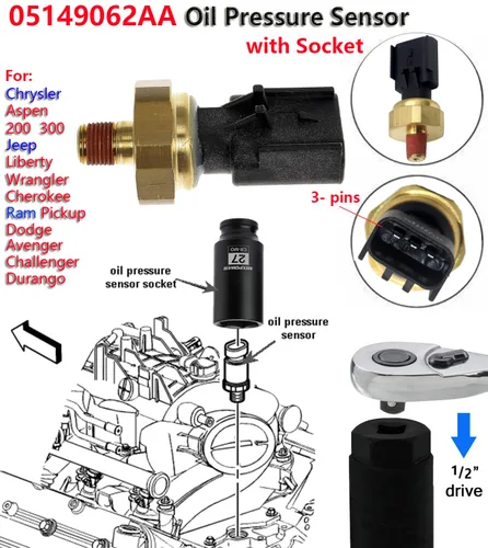 Vista 4 de 5149064AA Sensor de presión de aceite Unidad emisora para Jeep Chrysler Dodge Cherokee Ram 926-188 Mop, 5149062AB Sensor de aceite Ram 1500 2500 3500