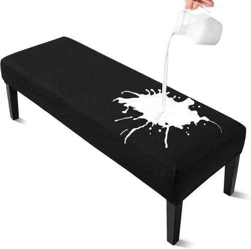 Vista 13 de YISUN Fundas de banco de jacquard para comedor, funda elástica lavable y extraíble para banco, protector de asiento rectangular para bancos de Beige