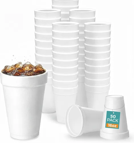Vista 14 de Paquete de 25 vasos desechables de espuma de 8 onzas – Taza de bebida fría y caliente con aislamiento de espuma blanca, tazas de espuma de 8 onzas