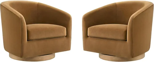 Vista 95 de CHITA - Silla giratoria decorativa, tapizada en terciopelo con certificación FSC, estilo barril, para sala de estar, completamente ensamblada