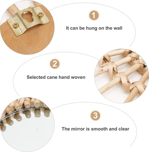 Vista 8 de ABOOFAN Espejo de ratán para colgar en la pared, marco de espejo de maquillaje, decoración artística de madera para sala de estar, dormitorio