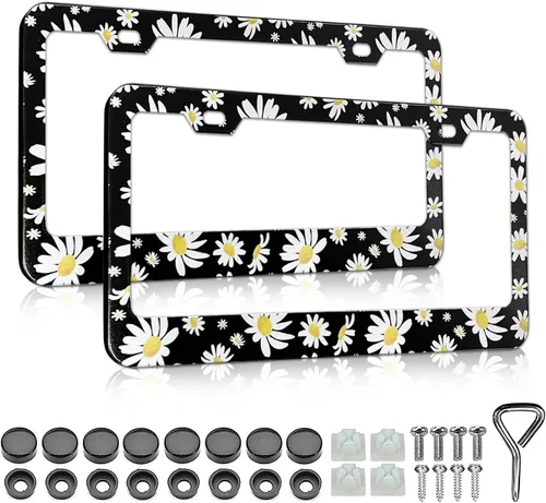 Vista 7 de LIN KANG Hermoso Marco de Matrícula de Flor de Cerezo - 2 PCS Portamatrícula de Flores Florales Cubierta Accesorios Universales de Automóvil
