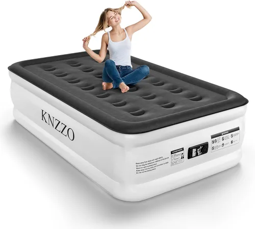 Vista 11 de Colchón de aire doble con bomba incorporada, colchón inflable superior de 18 pulgadas con tela flocada impermeable, cama inflable rápida de tres