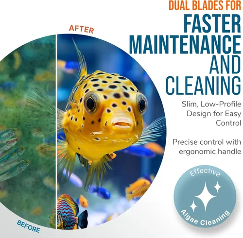 Vista 7 de Flipper Edge 2 en 1 - Rascador magnético flotante para acuarios de peces, con cuchillas dobles, herramientas eficientes de limpieza de acuarios