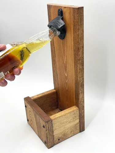 Vista 4 de Bottle Opener with Cap Catcher - Wall Mount or Freestanding - Laser Engraved - Personalized Wood Gift - Boxed Monogram - Christmas, Groomsmen