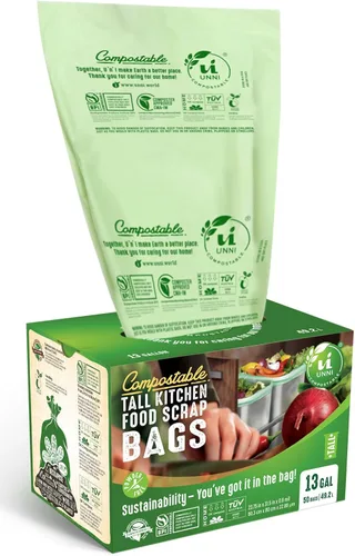 Vista 10 de Bolsas de basura compostables UNNI, 2.6 galones / 9.84 litros, 100 unidades, extra gruesas de 0.71 mil, forros para contenedores pequeños de restos