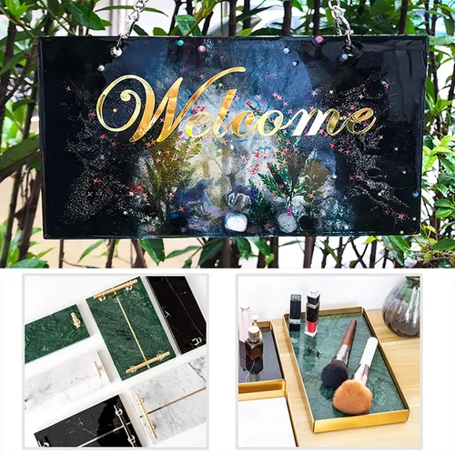 Vista 2 de Moldes grandes de resina de silicona, 3 moldes de resina de geoda de ágata, incluye molde cuadrado, rectangular, molde de silicona para hacer