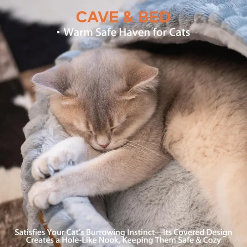 Vista 2 de CHEERPALS Cama tipo cueva para gatos de interior, cama para gatos cubierta lavable con capucha, cama suave y esponjosa para mascotas para cachorros