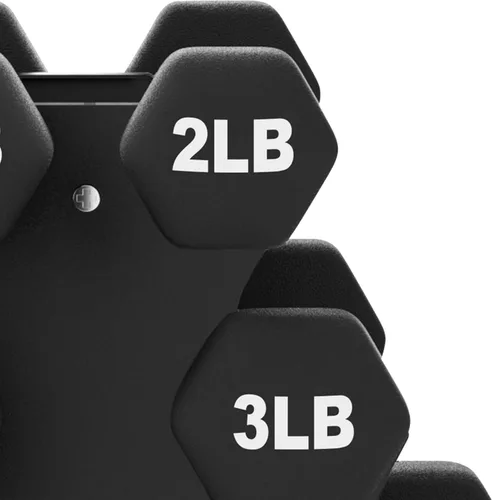 Vista 9 de BalanceFrom Neoprene Coated Iron Dumbbell Hex Weights Set with Stand – Color-Coded or Black Options with Non-Slip Grip for Strength Training
