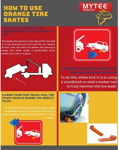 Vista 4 de Mytee Products Patines para neumáticos para camión de remolque, grúa, portaequipajes de retroceso de seguridad naranja