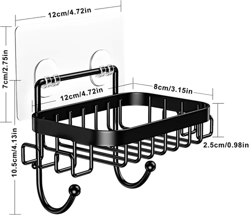 Vista 6 de ODesign Soporte para jabonera SUS304 de acero inoxidable con 6 ganchos, esponja de baño de lufa, soporte para maquinilla de afeitar para baño, Negro