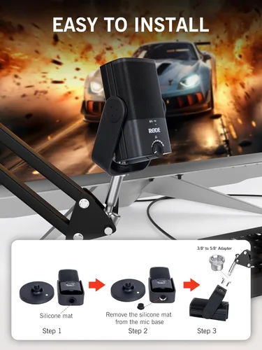 Vista 2 de SUNMON Rode NT-USB Mic Boom Arm - Brazo de micrófono para RODE NT-USB/NT-USB+/NT-USB Mini y la mayoría de micrófonos, soporte de brazo de tijera