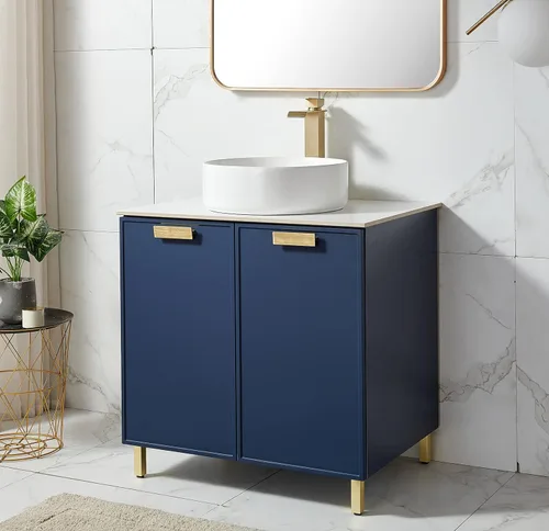 Vista 2 de Mogiyin - Tocador de baño de 30 pulgadas con fregadero, moderno color azul, lavabo de baño con 2 puertas, combo de tocador de baño grande con lavabo