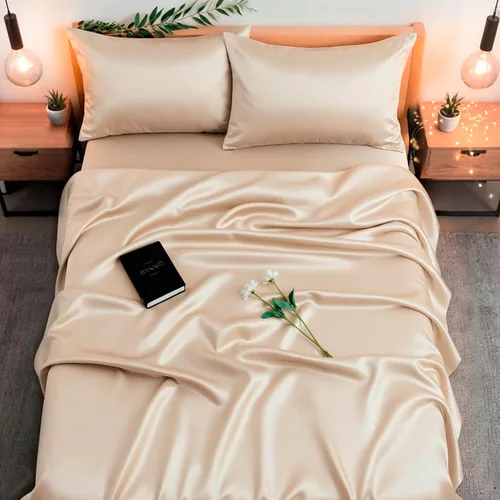 Vista 9 de Colorado Home Co SUNDAYSILKS Sábanas 100% seda de morera 4 sábanas de seda de morera tamaño King Suave y duradera Juego de sábanas de seda