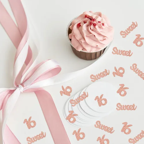 Vista 5 de Confeti dulce 16, decoraciones de mesa de cumpleaños 16, confeti de fiesta de 16 años, confeti de mesa número 16 para suministros de fiesta