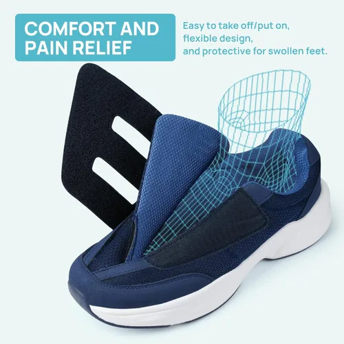 Vista 3 de Ortho+rest Zapatos para caminar diabéticos para hombre, zapatos hinchados con cierre ajustable