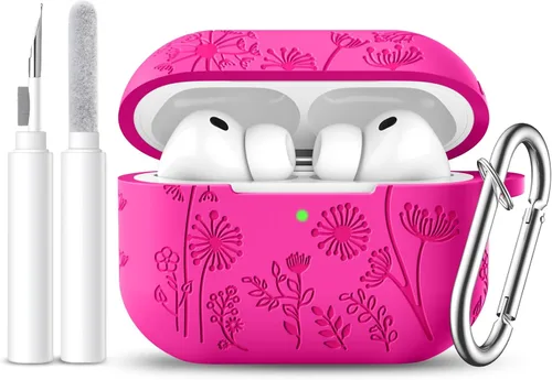 Vista 19 de Lerobo Funda para AirPods Pro 3 con kit de limpieza, funda de protección de 360° de silicona grabada con flores compatible con Apple AirPods Pro