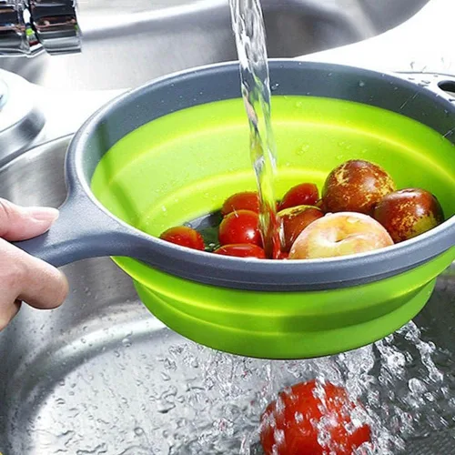 Vista 6 de Vctitil Colador de silicona plegable que ahorra espacio, colador, escurridor de platos, cesta de drenaje con mango y herramientas de cocina