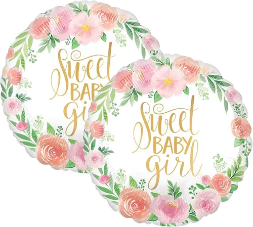 Anagram - Juego de 2 globos de aluminio para fiesta de baby shower, color rosa, floral, de 18 pulgadas