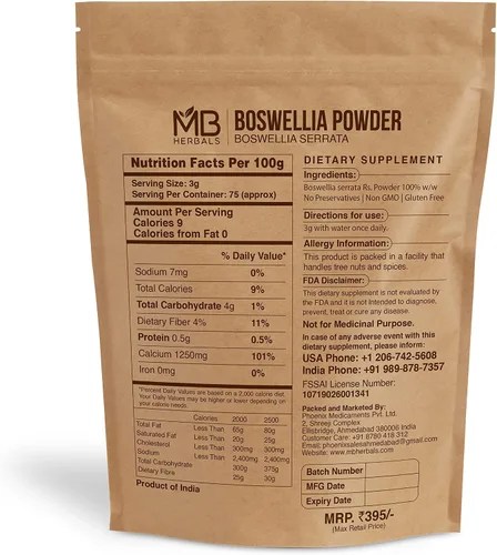 Vista 2 de MB Herbals Boswellia Polvo 8 oz (227 g) Boswellia serrata Shallaki Suplemento de hierbas