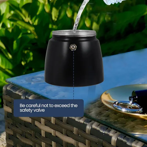 Vista 8 de Moka Pot - Cafetera italiana de aluminio de 15.2 fl oz, cafetera para estufa, cafetera espresso Mocha Pot (negro, 3 tazas)