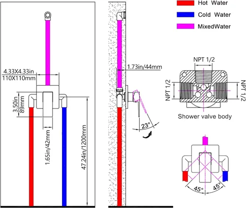 Vista 3 de SKOWLL Kit de Válvula de Ducha Oro Cepillado Kit de Ajuste de Válvula de Mango de Ducha, Montaje en Pared Función Única Kit de Válvula de Control