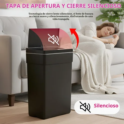 Vista 4 de PayLessHere Basurero de 13 galones / 50 L con tapa, cubo de basura de plástico para cocina, basurero automático sin tacto con sensor de movimiento