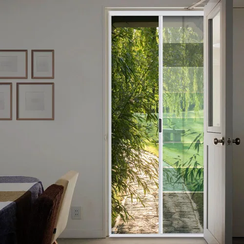 Vista 4 de Corte personalizado a medida, [azul, normal, 31 pulgadas de ancho x 83 pulgadas de alto], red retráctil de aluminio para puerta delantera, malla