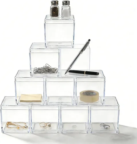 KissYou Caja de acrílico con tapa, cajas de dulces transparentes, cubo cuadrado de acrílico, 4 piezas, vitrina, caja de almacenamiento de joyería