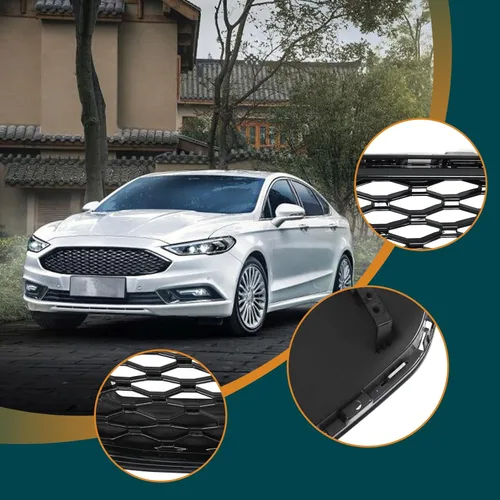 Vista 7 de Parrilla Delantera con Moldura de Panal de Abeja Negro Brillante de Repuesto para 2017 2018 Fusion