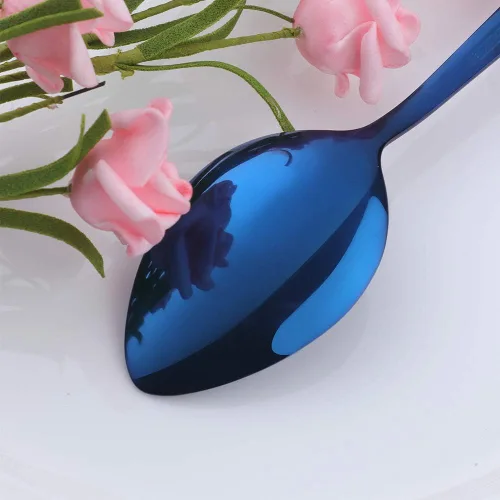 Vista 6 de Juego de cubiertos azules de acero inoxidable para 4 cubiertos de cocina de diseño moderno, utensilios de cena para el hogar, hotel, restaurante