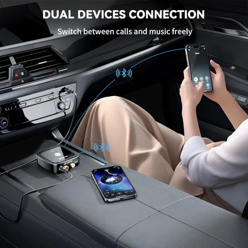 Vista 5 de SONRU Receptor Bluetooth 6.0, adaptador Bluetooth para receptor antiguo, baja latencia, duración de la batería de 24 horas con AUX 0.138 in/RCA