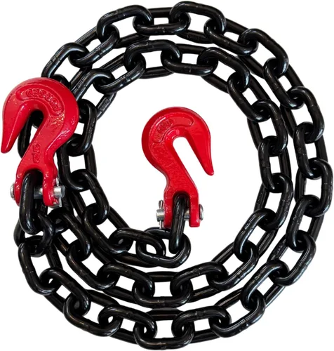 Vista 10 de Cadena de transporte de grado 80 de 3/8 pulgadas x 10 pies – 7,100 libras WLL – gancho de agarre de horquilla, amarre, remolque