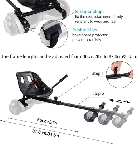 Vista 3 de Accesorio de asiento para aeropatineta para aeropatineta de 6.5 a 10 pulgadas, kit de conversión de buggy go kart, accesorio para scooter