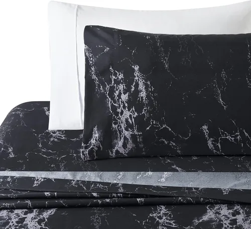 Vista 105 de Marina Decoration Juego de funda de edredón de 3 piezas con 2 fundas de almohada, diseño de rayas negras y grises, tamaño doble/matrimonial