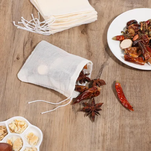 Vista 4 de 10 bolsas de filtro de té, bolsa de especias, bolsa de gasa reutilizable, bolsas de muselina con cordón para café frío colar sopa
