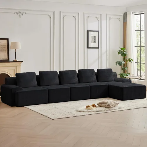Vista 8 de Sofá modular modular con otomana móvil, sofá de asiento profundo con almohadas, cómodo sofá modular de nube para sala de estar, dormitorio y Blanco
