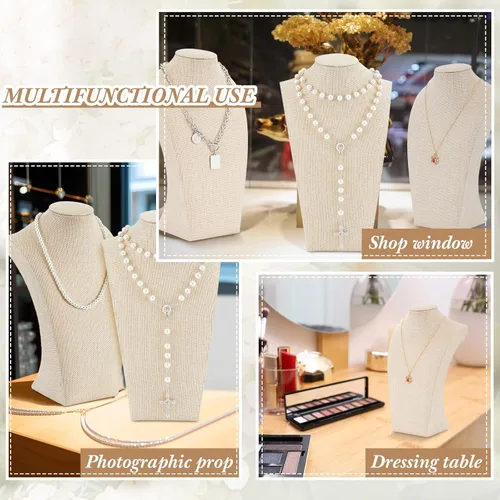 Vista 4 de Kigley 6 piezas de collar de lino para exhibición de busto, soporte de joyería para maniquí de venta de joyas (11.4 x 6.9 pulgadas)